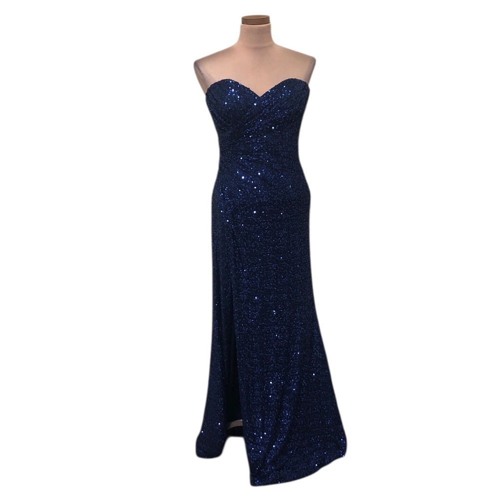 La Femme Maxi Dress Size 6 Navy Blue Sequins